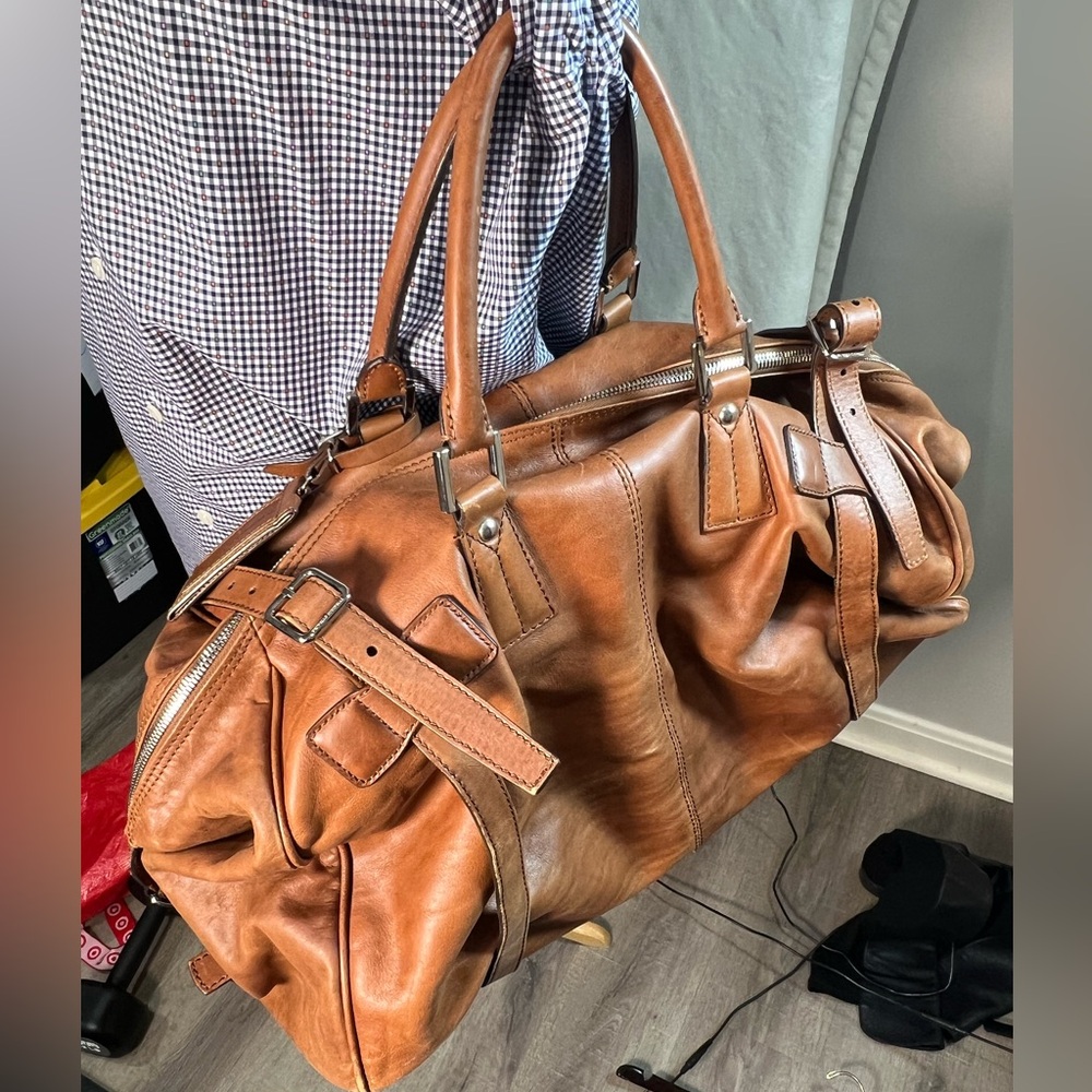 $7K Brunello Cucinelli Soft Glove Leather Duffle Weekend Bag Brown Cognac Unisex - Picture 3 of 15